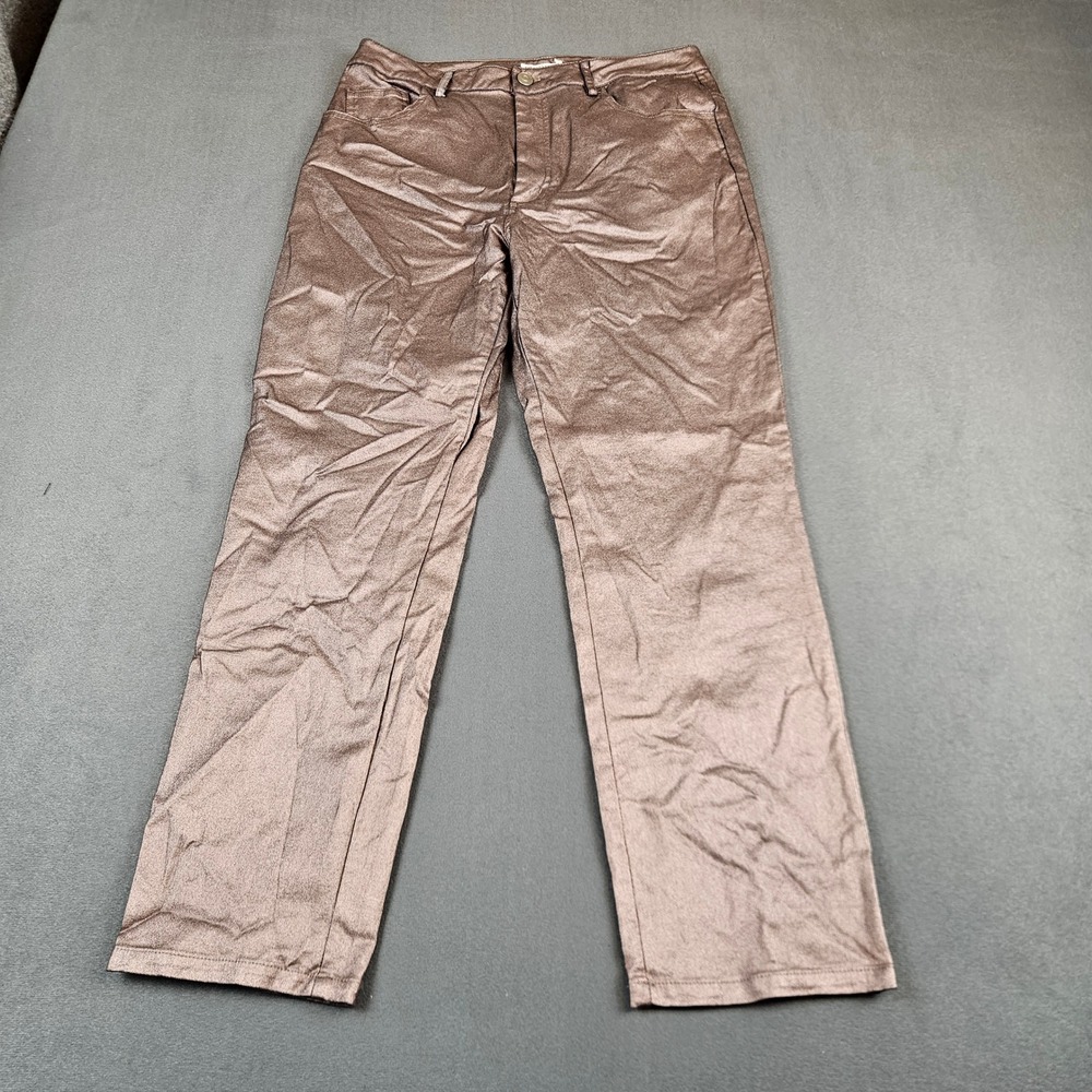 Avec Les Filles Metallic Bronze Rose Gold Straight Leg Pants Size 30 High Rise